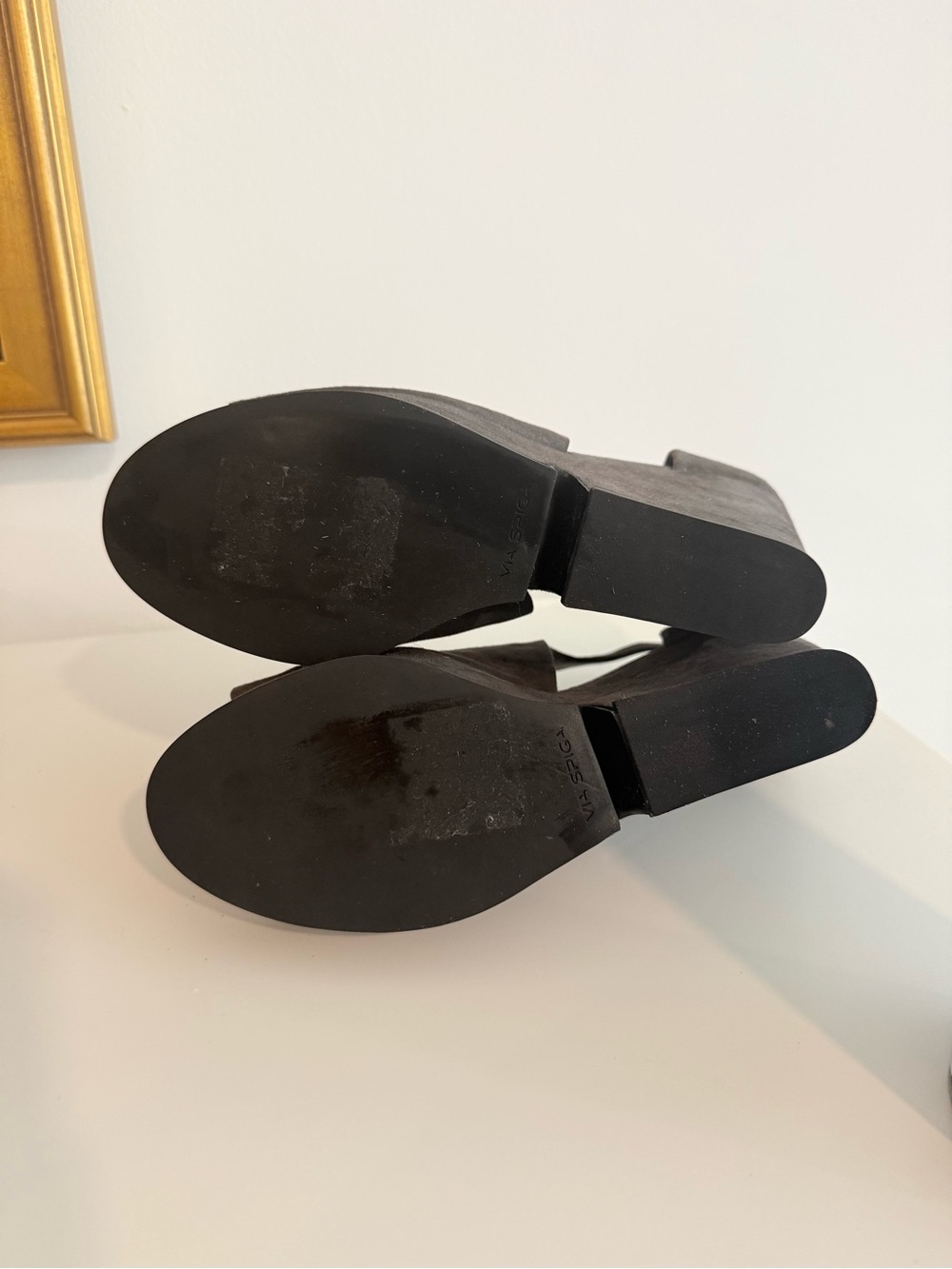Via Spiga Charcoal Suede Wedge Peep-Toe Slingback Sandals 9.5 - Picture 8 of 8